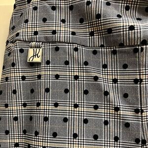 Stylish Plaid joseph ribkoff pants with Black Polka Dot accents